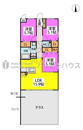 (仮称)プレアev塔原東３丁目 / 101号室 間取り