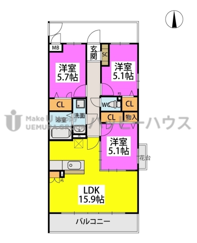 (仮称)プレアev塔原東３丁目 / 301号室 間取り