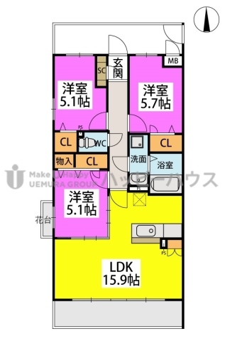 (仮称)プレアev塔原東３丁目 / 305号室 間取り