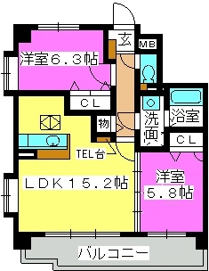 エルハイム室見Ⅲ / 101号室 間取り