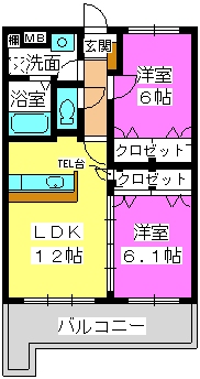 クイーンズ　タウン / 203号室 間取り