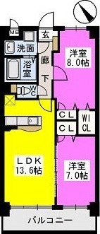 レジデンス御笠川 / 802号室 間取り