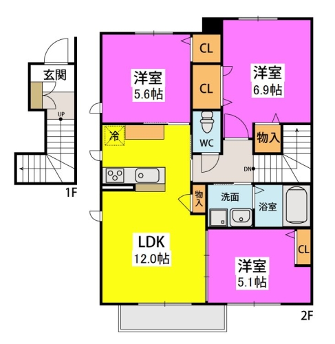 サンライズ桧原 / A-202号室 間取り