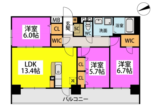 イーストガーデン久留米 / 701号室 間取り