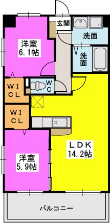 ヴィルヌーブ下山門 / 602号室 間取り