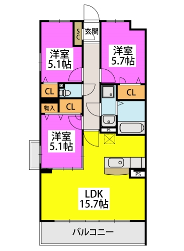 (仮称)プレアL河東 / A-201号室 間取り