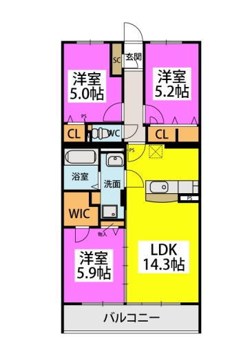 (仮称)プレアL河東 / A-202号室 間取り