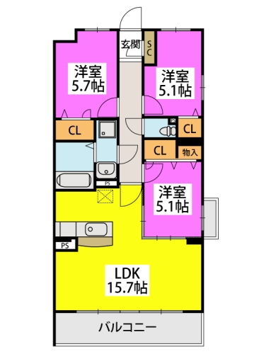 (仮称)プレアL河東 / A-205号室 間取り