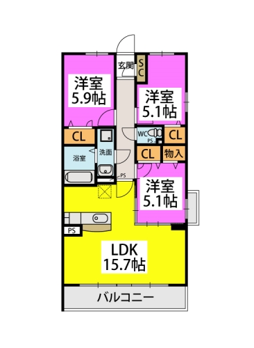 (仮称)プレアL河東 / B-303号室 間取り