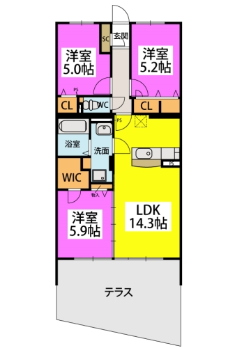 (仮称)プレアL河東 / C-102号室 間取り